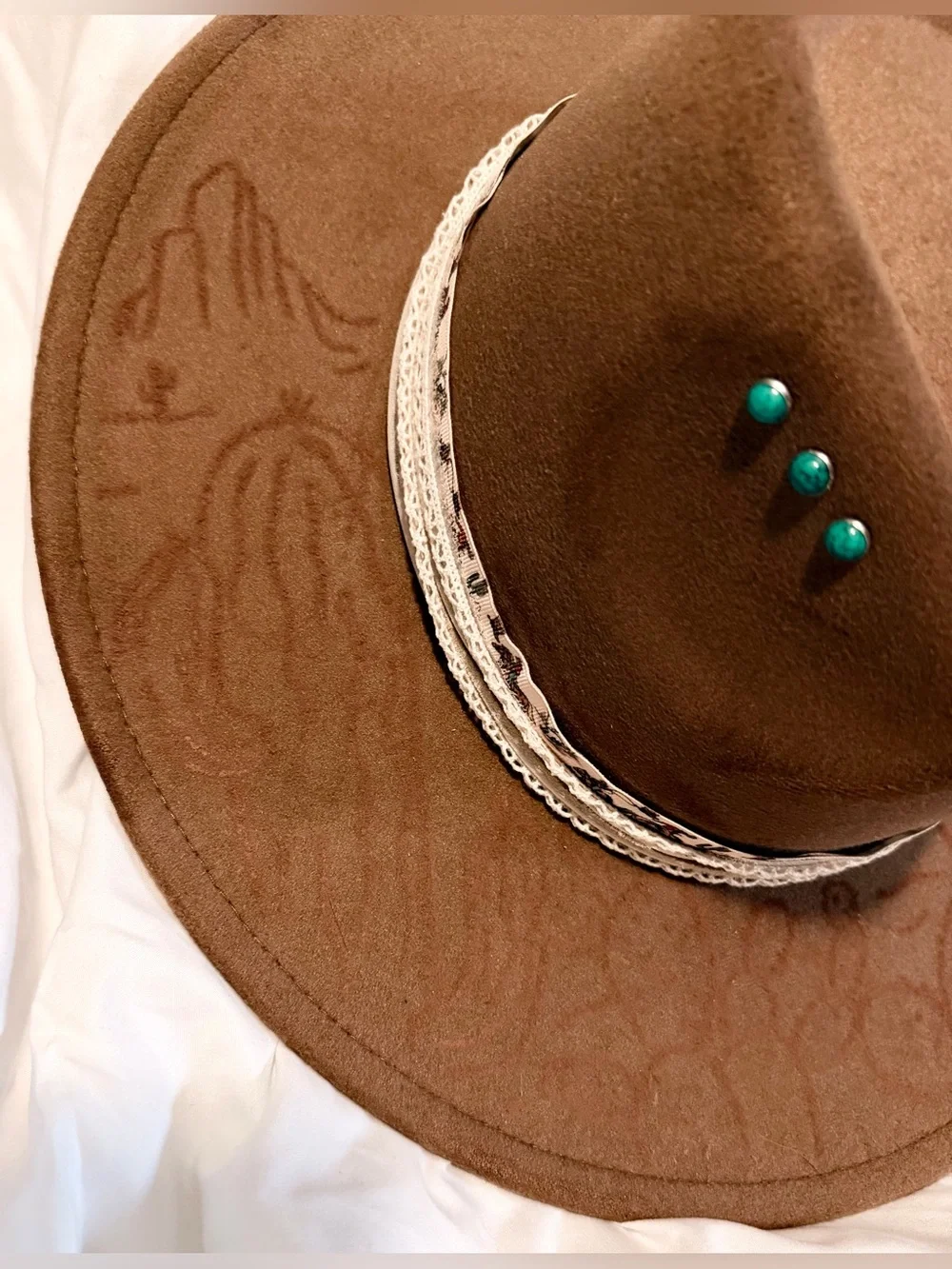 Brown Women's Felt Western Hat with Turquoise Accents